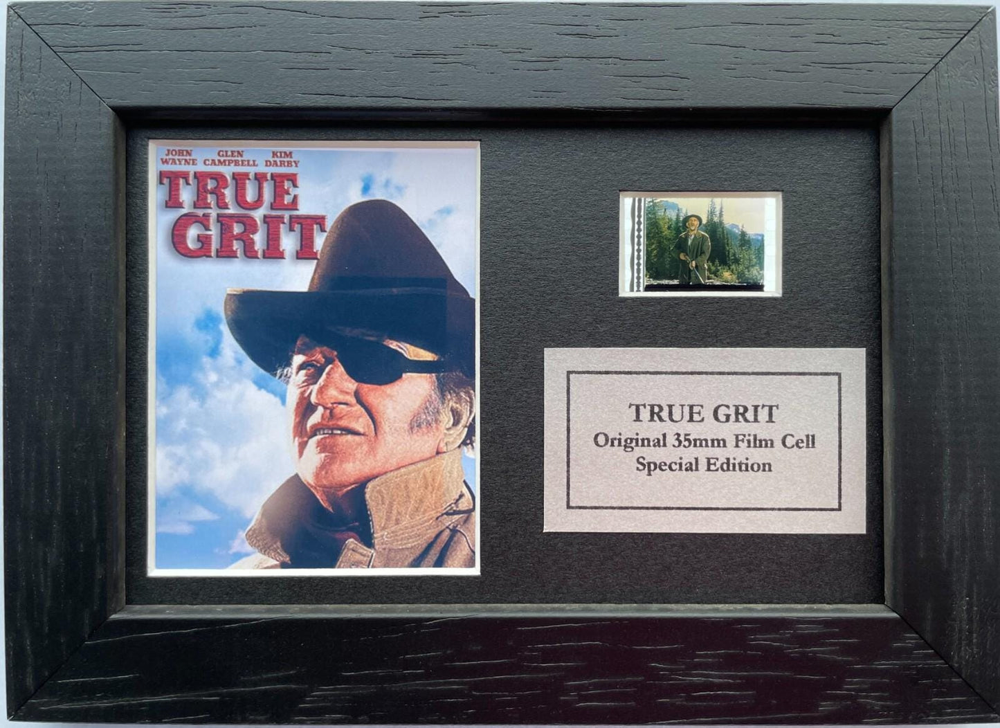 True Grit JOHN WAYNE Original Mini 35mm Film Cells set within Quality Wood Frame