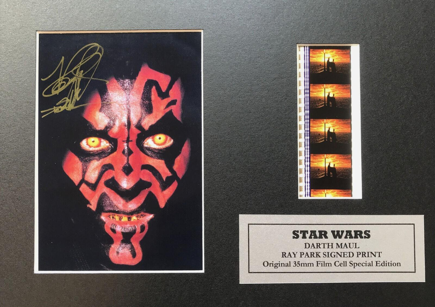 Darth Maul Signed Repro + Star Wars Original 35mm Film Cells in Quality Wood Frame