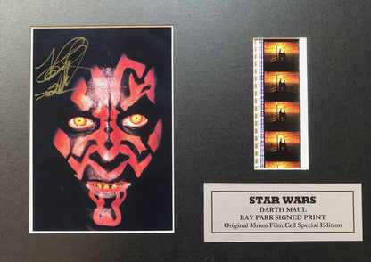Darth Maul Signed Repro + Star Wars Original 35mm Film Cells in Quality Wood Frame