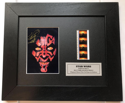 Darth Maul Signed Repro + Star Wars Original 35mm Film Cells in Quality Wood Frame