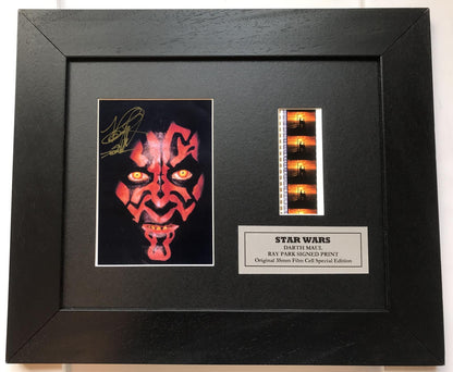 Darth Maul Signed Repro + Star Wars Original 35mm Film Cells in Quality Wood Frame