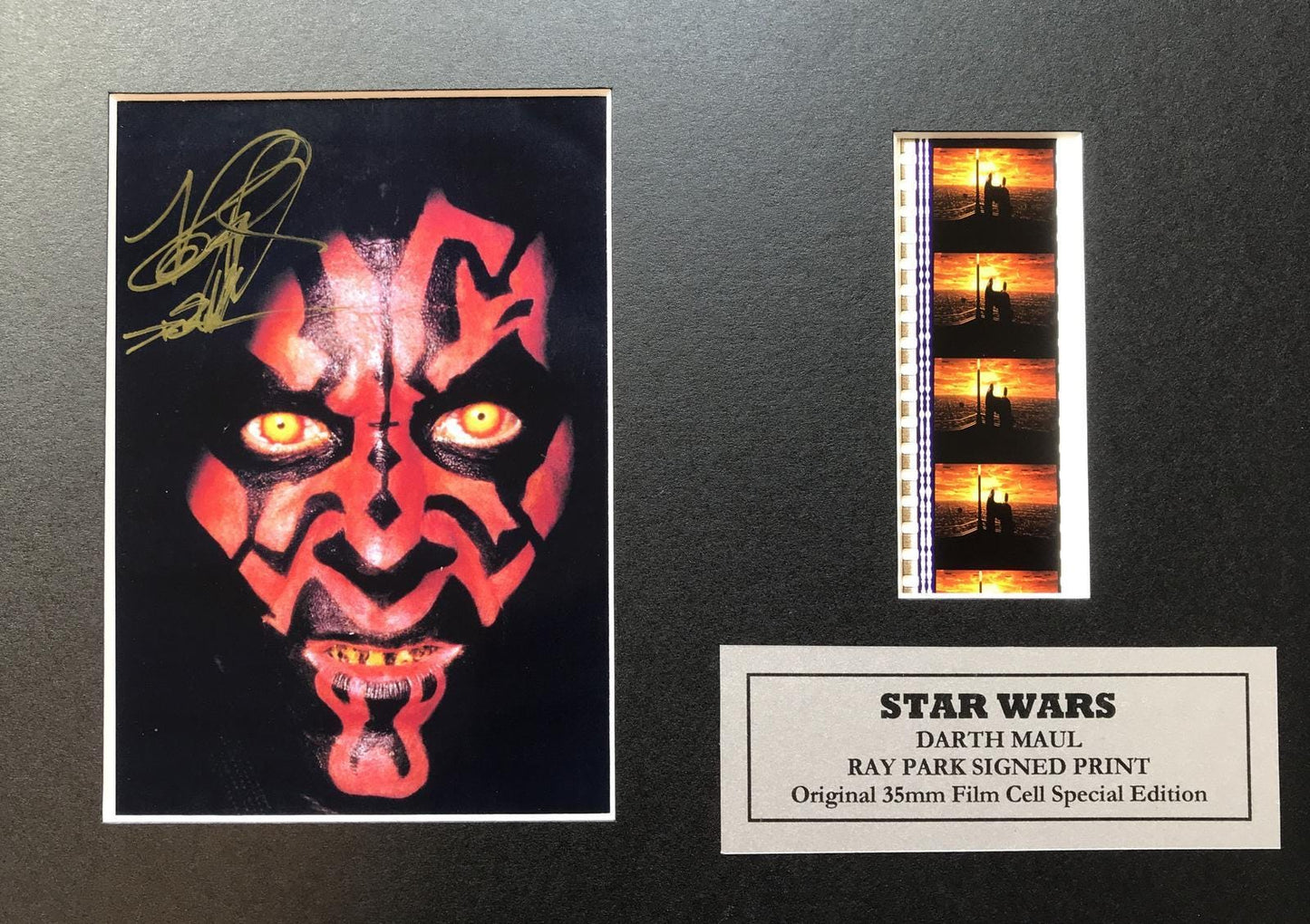 Darth Maul Signed Repro + Star Wars Original 35mm Film Cells in Quality Wood Frame