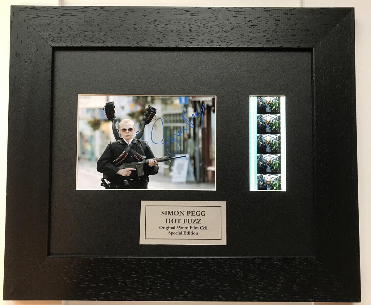 Hot Fuzz SIMON PEGG Signed Repro + Original 35mm Film Cells in Quality Wood Frame