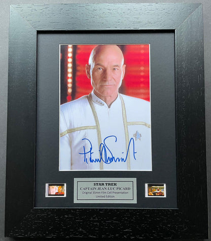 Star Trek PICARD Signed Repro + Original 35mm Film Cells in Quality Wood Frame