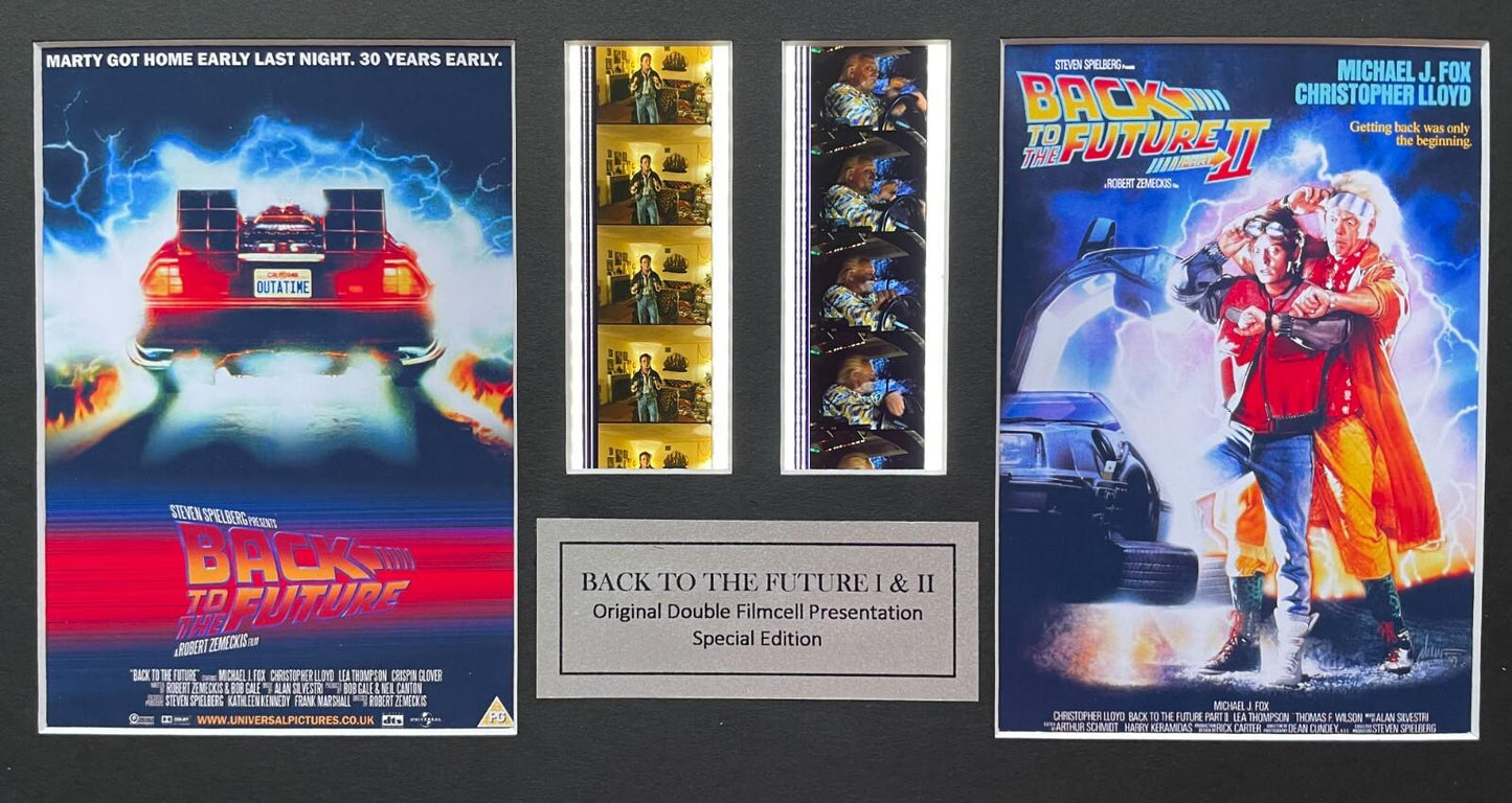 BACK To The FUTURE 1 & 2 Original 35mm Film Cells set in Quality Wood Frame + COA