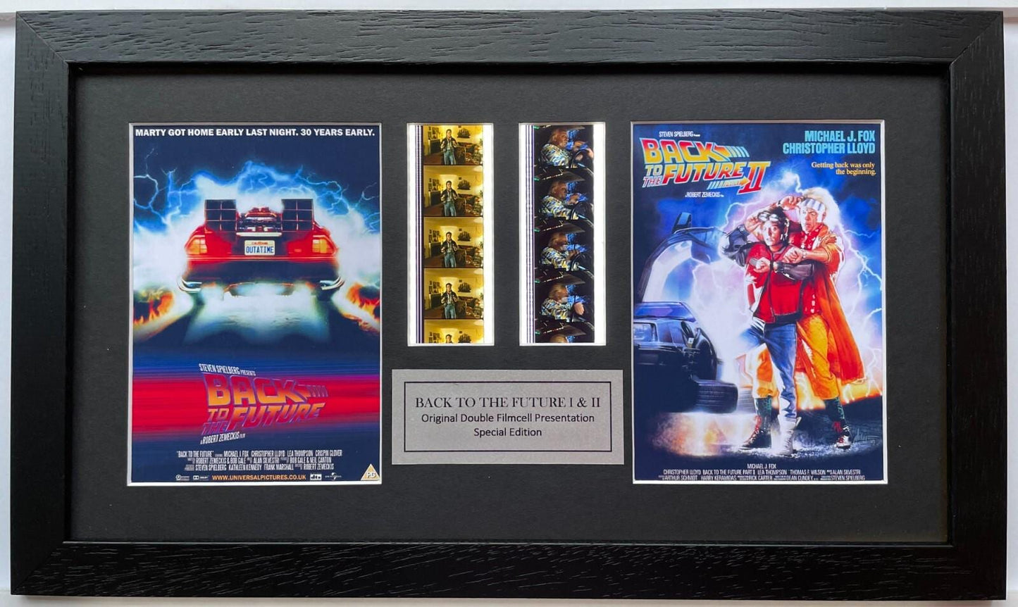 BACK To The FUTURE 1 & 2 Original 35mm Film Cells set in Quality Wood Frame + COA