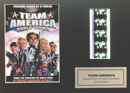 TEAM AMERICA Original 35mm Film Cells set within Quality Wood Frame + COA