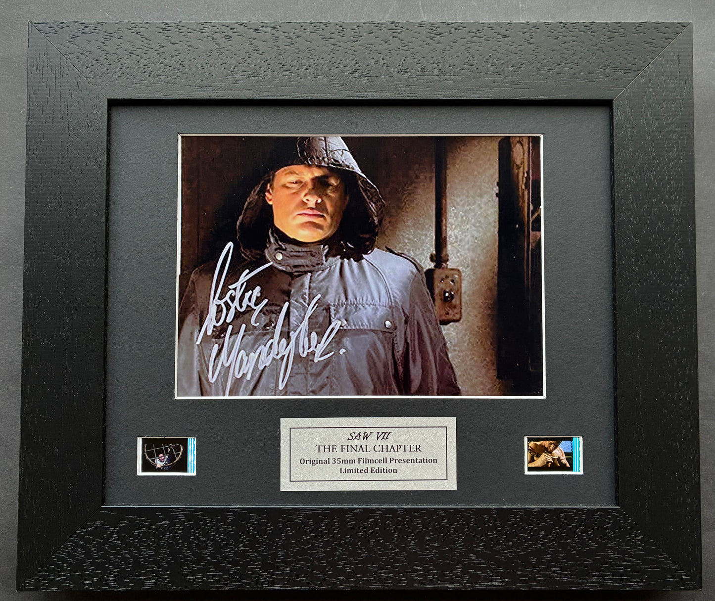 SAW Costas Mandylor Original 35mm Film Cells set within Quality Wood Frame + COA