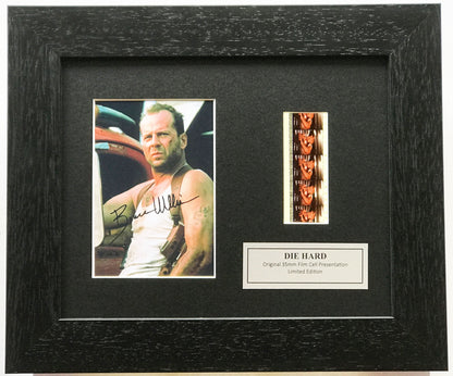 Die Hard BRUCE WILLIS Signed Repro + Original Film Cells in Quality Wood Frame