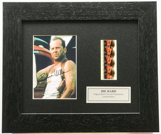 Die Hard BRUCE WILLIS Signed Repro + Original Film Cells in Quality Wood Frame