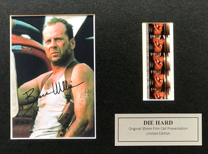 Die Hard BRUCE WILLIS Signed Repro + Original Film Cells in Quality Wood Frame