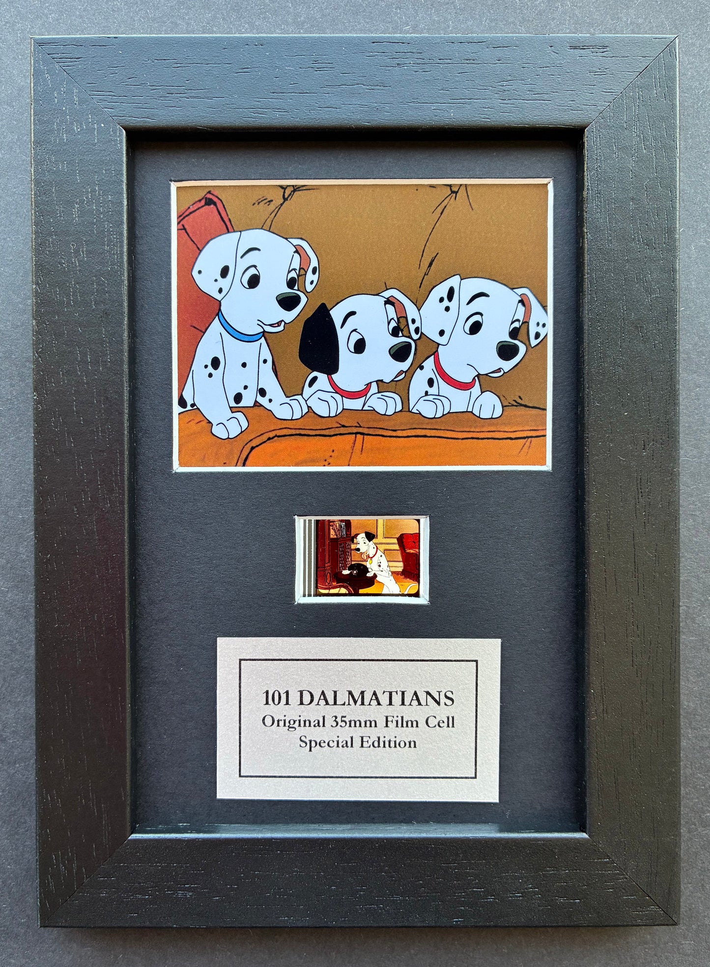 101 DALMATIANS Original Mini 35mm Film Cells set in Quality Wood Frame + COA