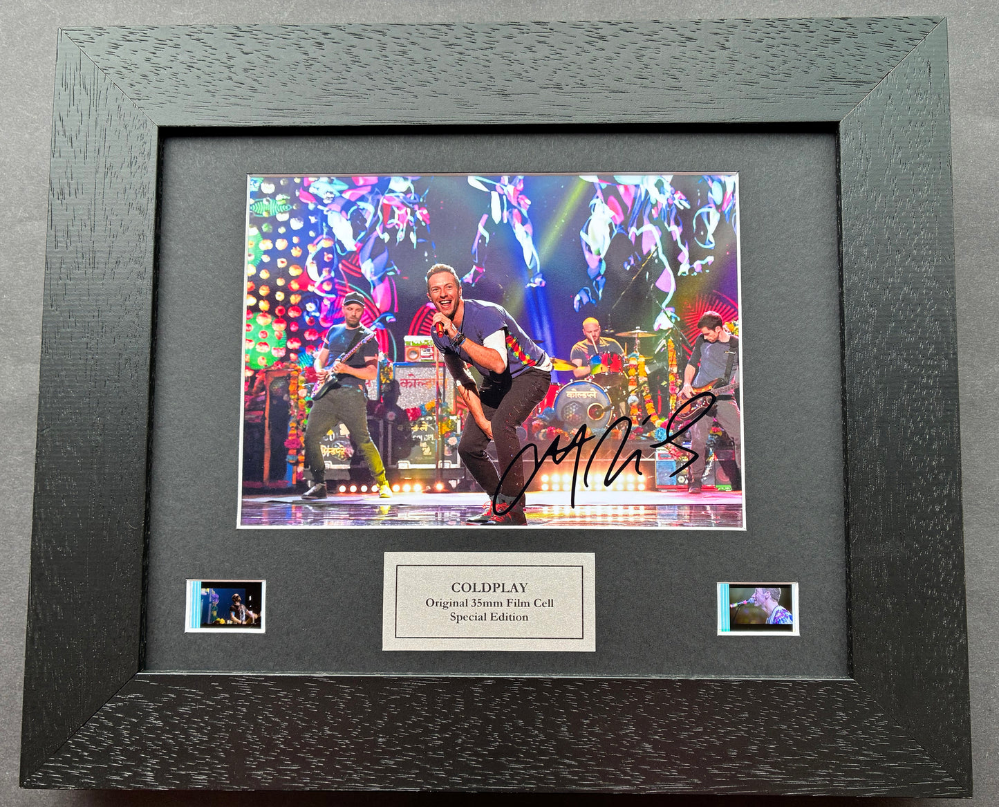 COLDPLAY Original 35mm film Cell Memorabilia + Chris Martin Signed Repro + COA
