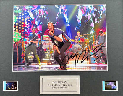 COLDPLAY Original 35mm film Cell Memorabilia + Chris Martin Signed Repro + COA