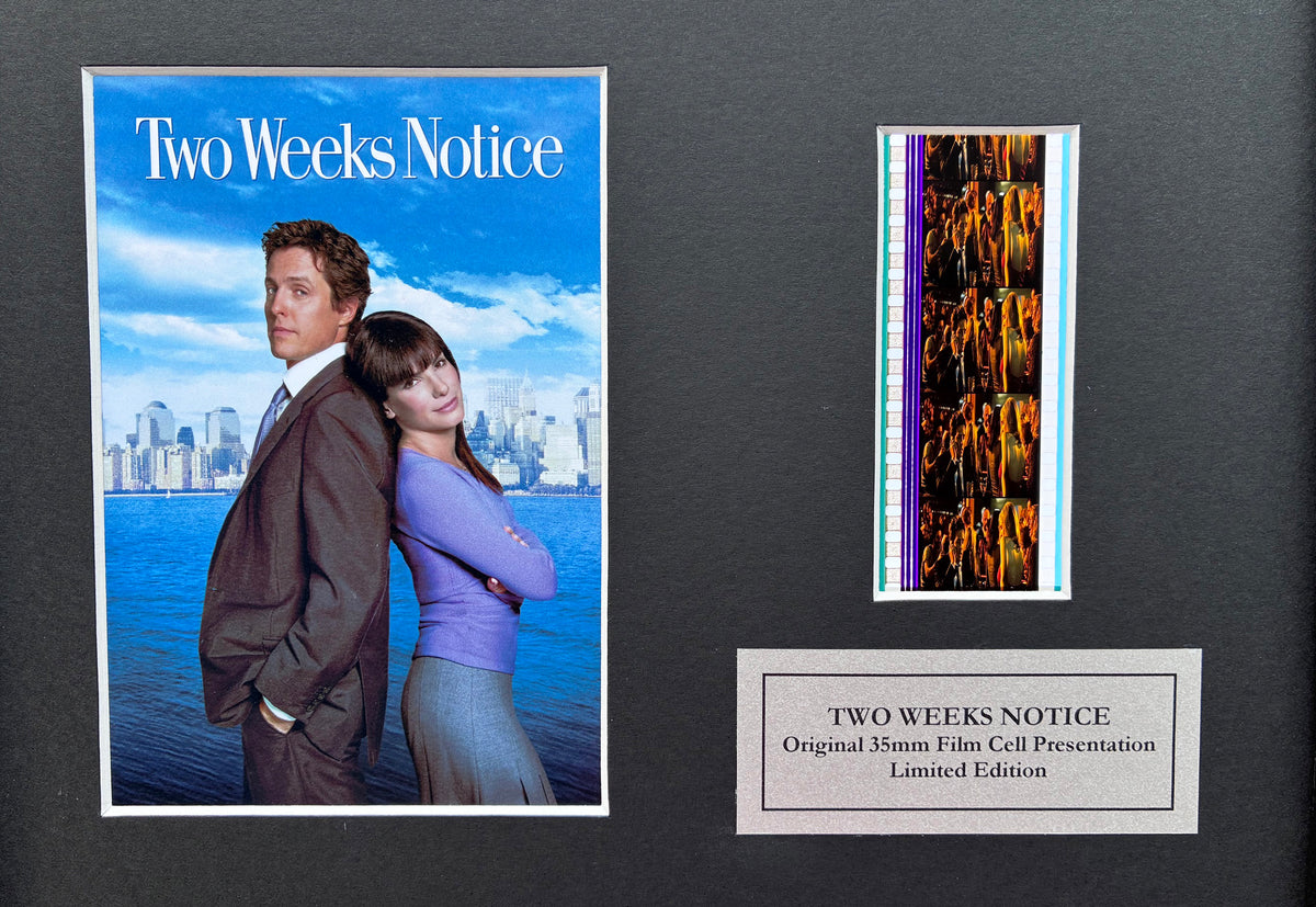 Hand Crafted display featuring original 35mm filmcells for TWO WEEKS NOTICE fans