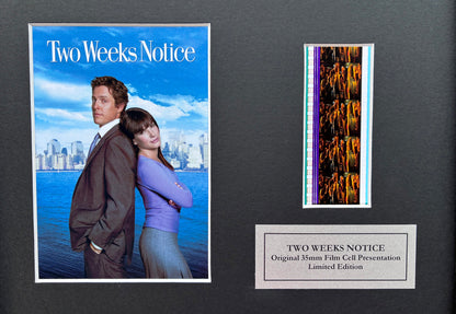 Hand Crafted display featuring original 35mm filmcells for TWO WEEKS NOTICE fans