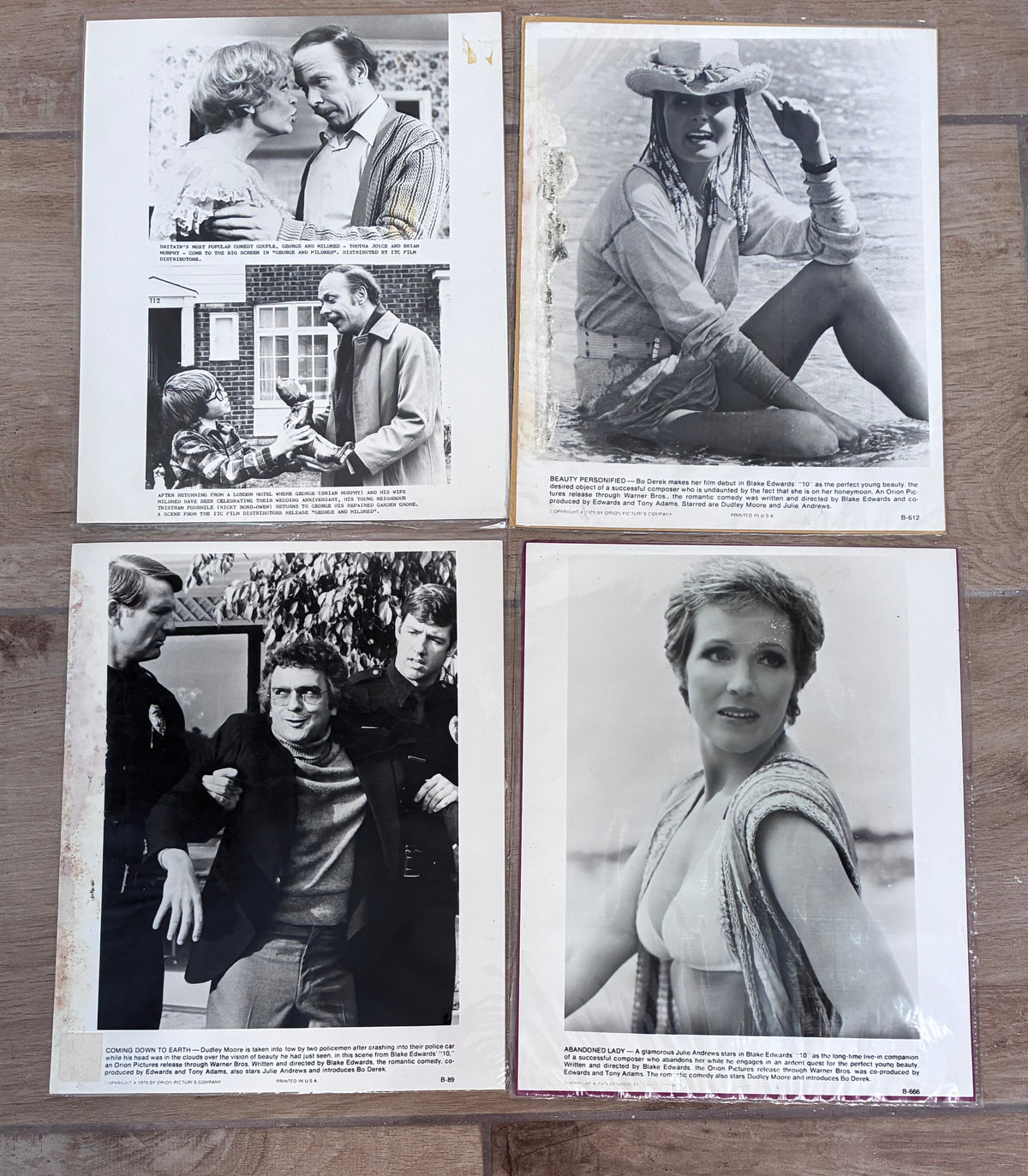 Original Black & White Stills x 7 damaged - Bo Derek, Julie Andrews, Dudley Moore