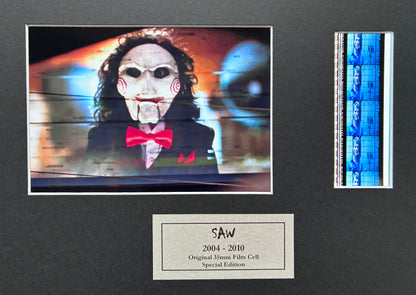 Hand crafted display inc original 35mm film cells for a Saw 2004 - 2010 Movie fan