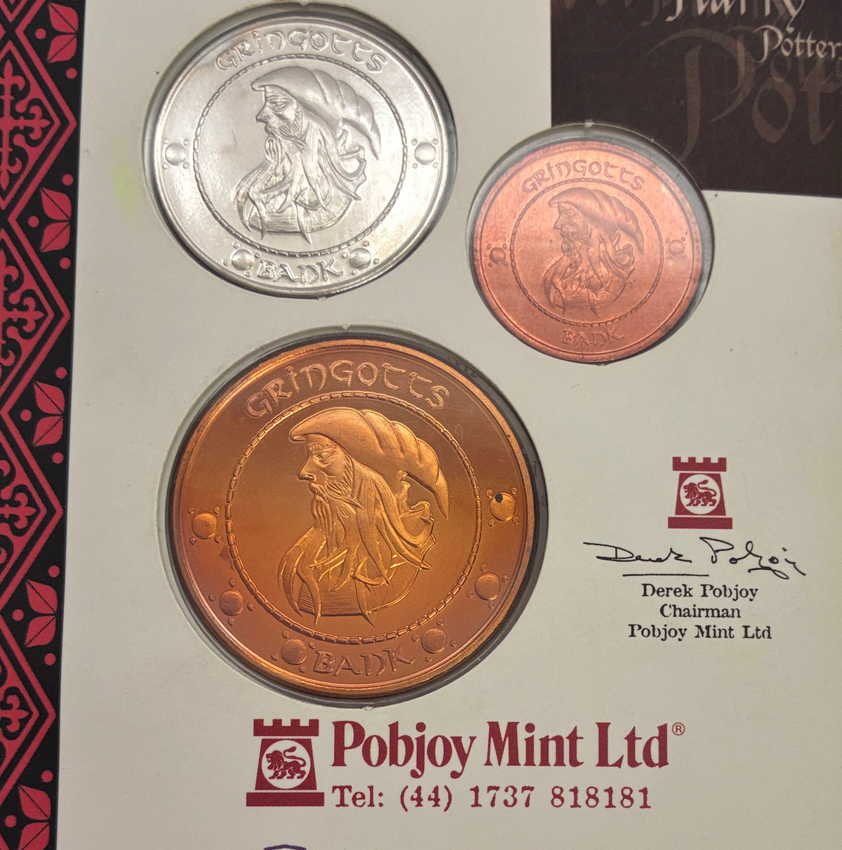 HARRY POTTER Gringotts Movie Coins - Galleon/Sickle/Knut, Pobjoy 2001