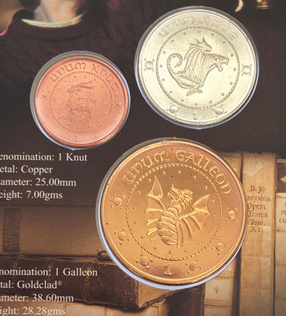 HARRY POTTER Gringotts Movie Coins - Galleon/Sickle/Knut, Pobjoy 2001