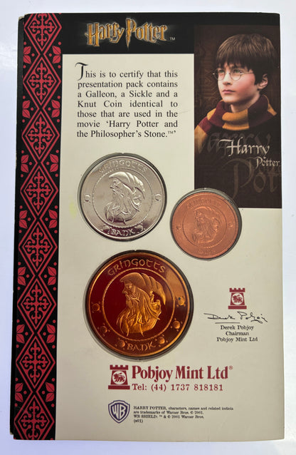 HARRY POTTER Gringotts Movie Coins - Galleon/Sickle/Knut, Pobjoy 2001