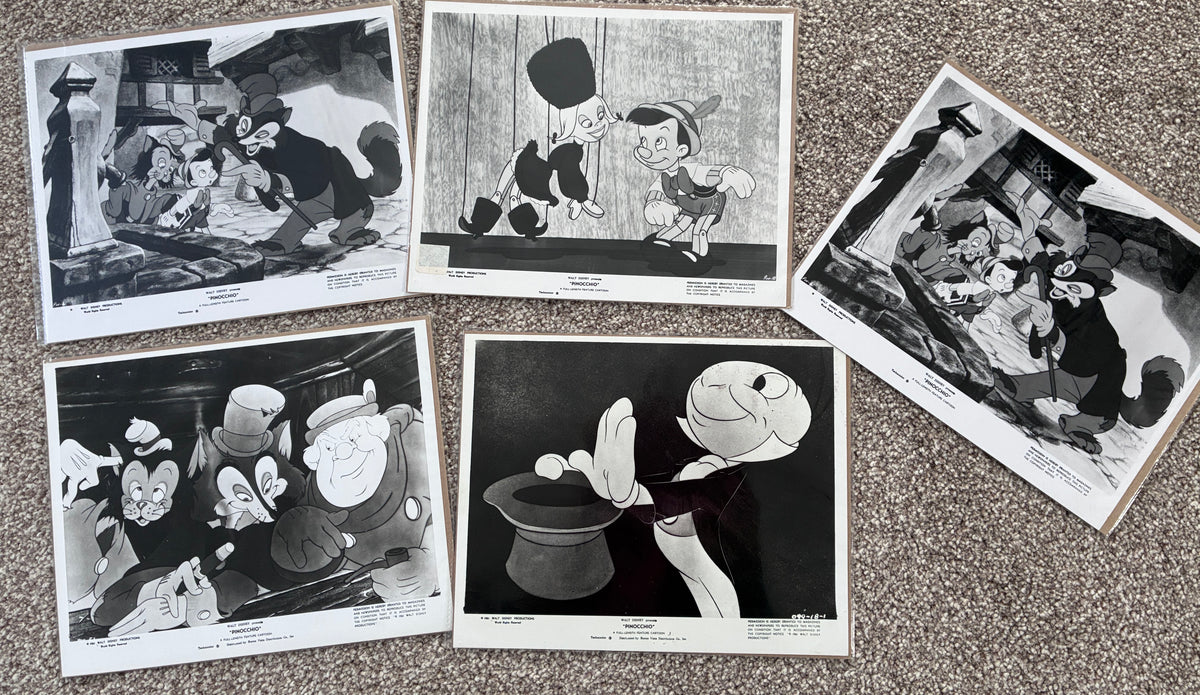 PINOCCHIO Original Rare Black & White Stills x 4 + 1 from the 1940 film in g/c