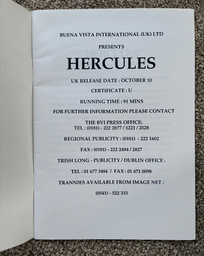 Original Black & White Still and Press Pack for Hercules of 1997