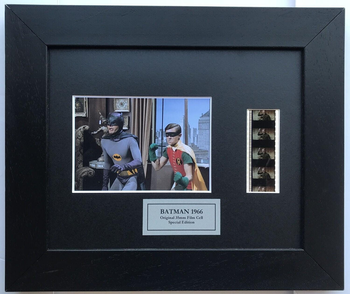 Handmade display featuring original 35mm film cells for a BATMAN 1966 fan + COA
