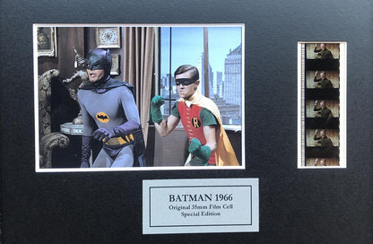 Handmade display featuring original 35mm film cells for a BATMAN 1966 fan + COA