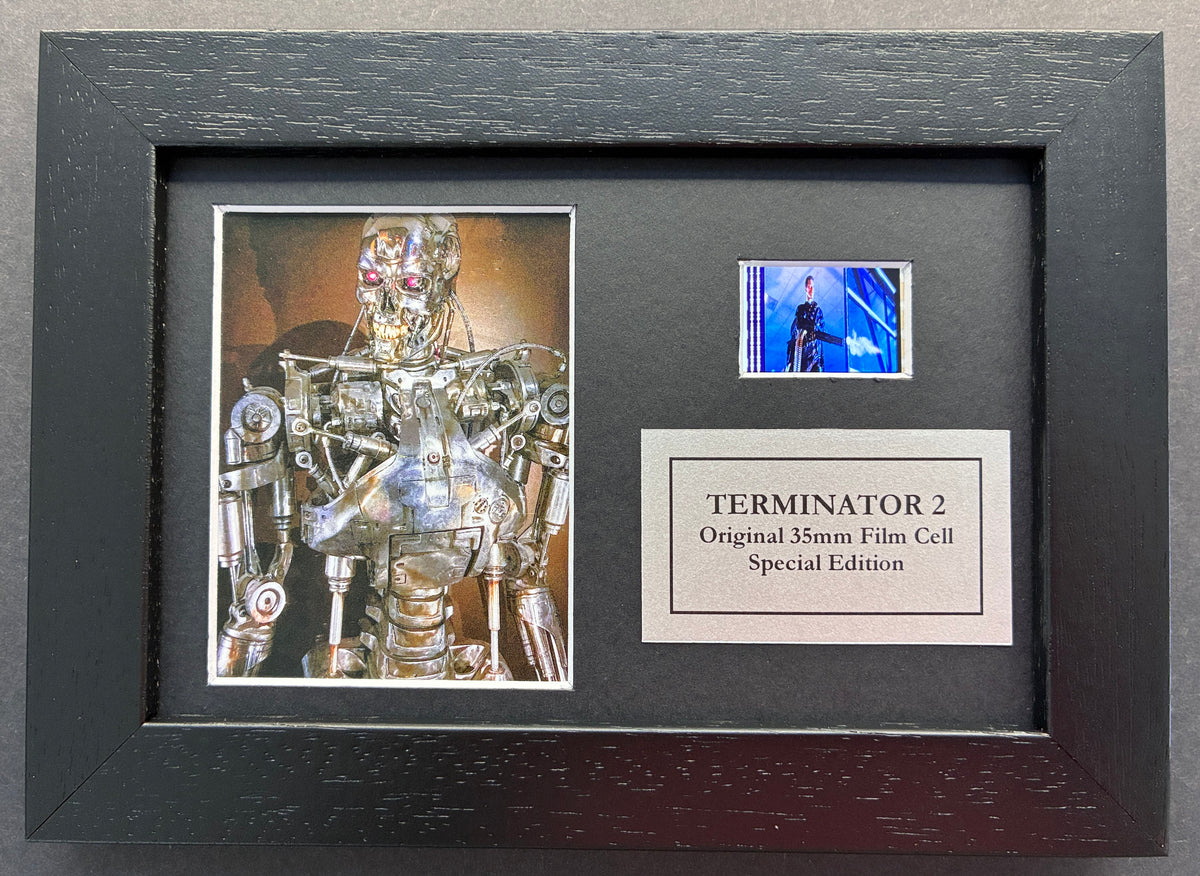 Hand crafted display featuring original Mini 35mm film cell for Terminator 2